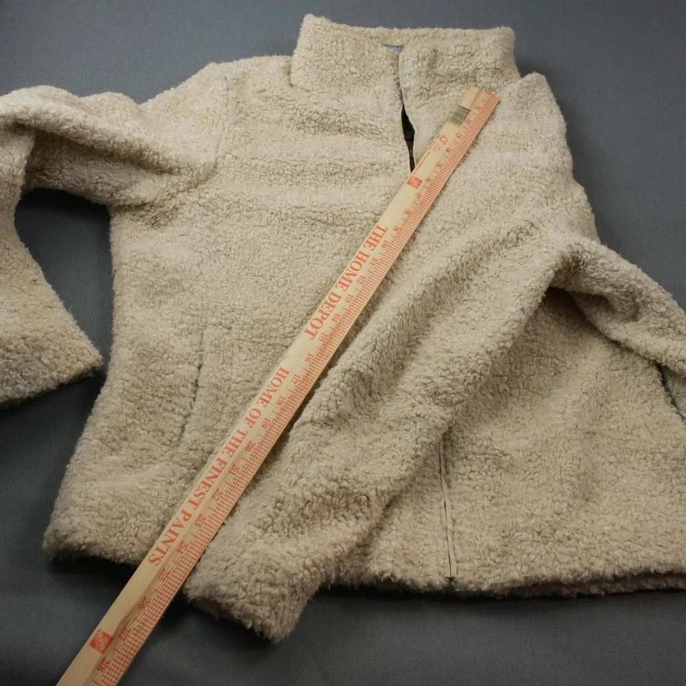 Pendleton Beige Sherpa Fleece Jacket Plaid Wool Lined Full Zip Warm Womens